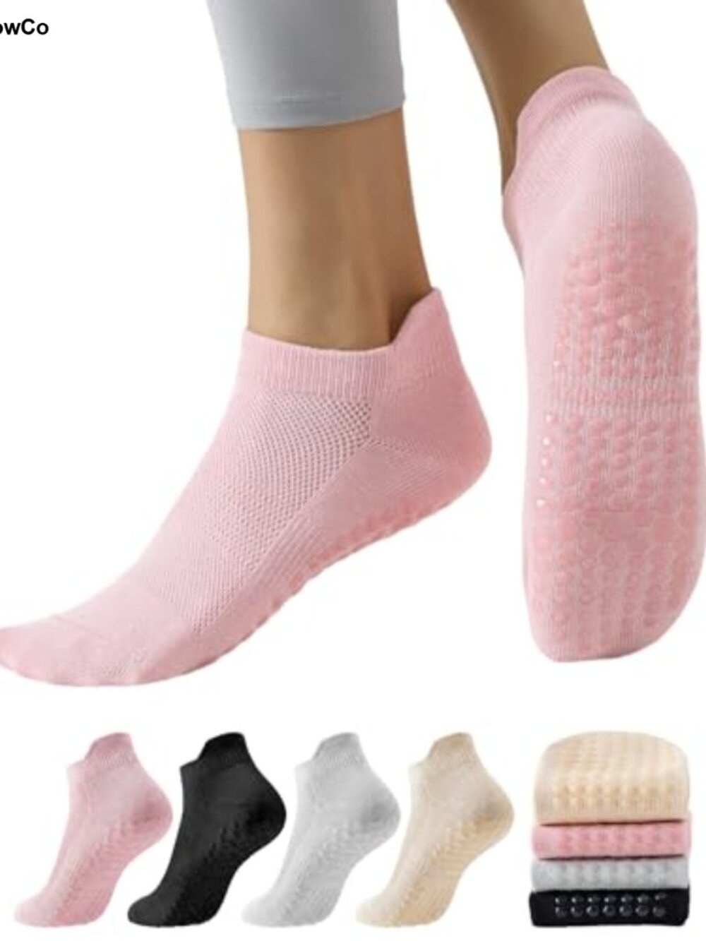 Pilates Socks with Grip for Women Non Slip Yoga Barre Hospital 4 Pairs